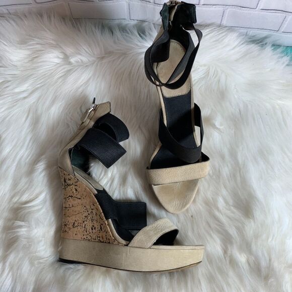 Donna Karan New York Suede and Cork Wedge Sz 41/10 - Picture 1 of 6